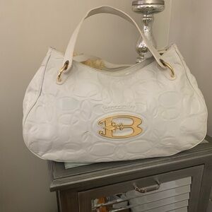 White and Gold Structured leather hand bag